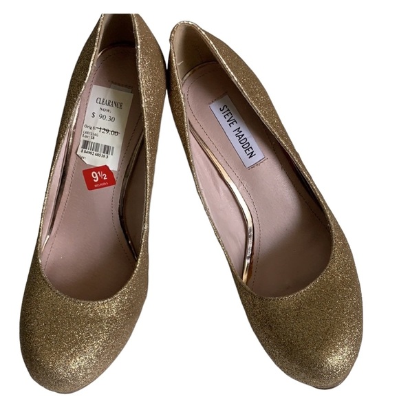 Steve Madden glitters gold heels size 9.5 new holiday party, cocktail, evening - Picture 1 of 7